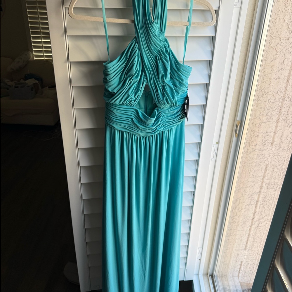Mac Duggal Blue Ruched Halter Gown size 2